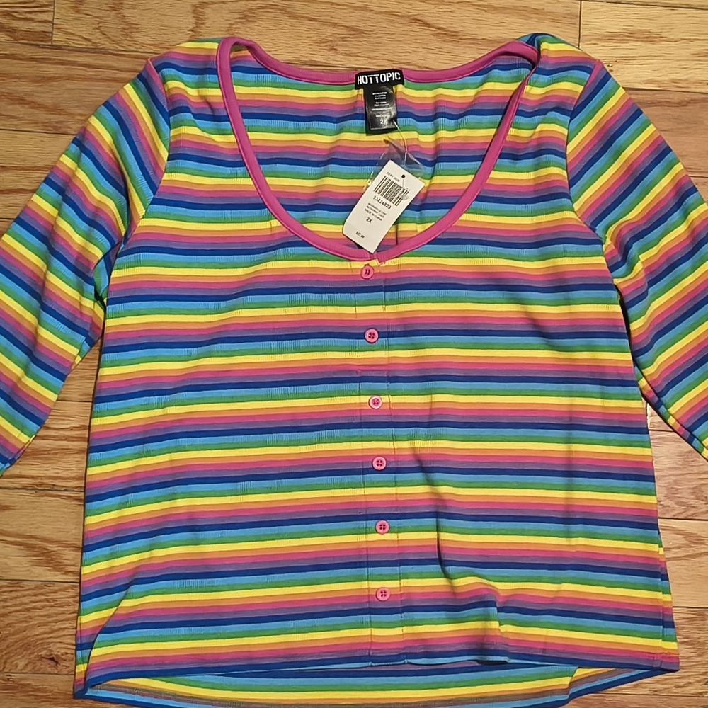 Hot Topic Multicolor Striped Button-Up